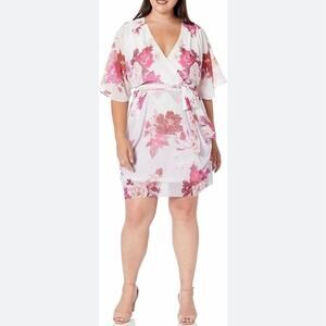 City Chic Womens Beloved Faux Wrap Floral Batwing Sleeve Dress Ivory Size medium